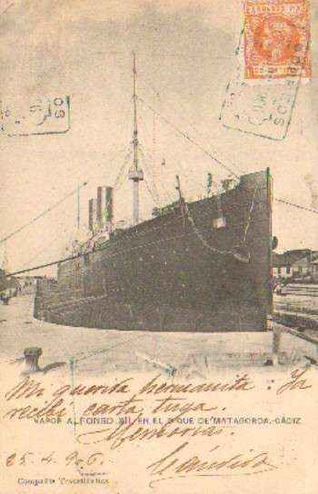 POSTAL DE BARCOS. VAPOR ALFONXO XII EN EL DIQUE DE MATAGORDA. CADIZ.