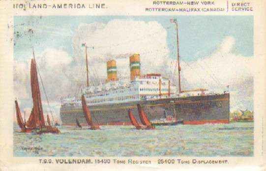 POSTAL DE BARCOS. T.S.S. VOLENDAM HOLLAND - AMERICA LINE
