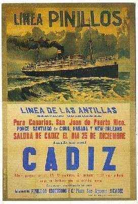 POSTAL DE BARCO. LINEA PINILLOS. LINEA DE LAS ANTILLAS. CADIZ