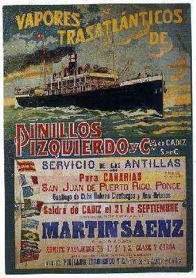 POSTAL DE BARCO. VAPORES TRASATLANTICOS. PINILLOS IZQUIERDO Y CIA. CADIZ