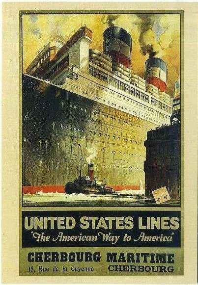 POSTAL DE BARCO. UNITED STATES LINES. CHERBOURG