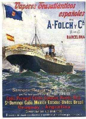 POSTAL DE BARCO. A. FOLCH Y CIA. VAPORES TRASATLANTICO ESPAÑOES. BARCELONA