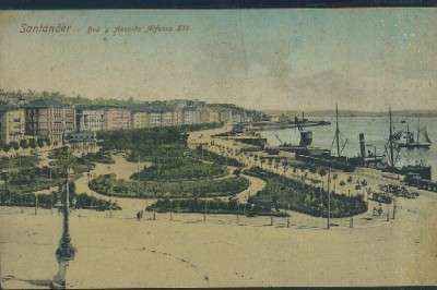 POSTAL ANTIGUA DE CANTABRIA SANTANDER BOULEVARD Y AVENIDA ALFONSO XII