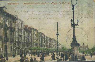 POSTAL ANTIGUA DE CANTABRIA SANTANDER BOULEVARD VISTO DESDE LA PLAZA DE VELARDE