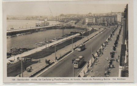 POSTAL DE SANTANDER - AVDA. DE CASTELAR Y PUENTE CHICO AL FONDO PASEO DE PEREDA Y BAHIA