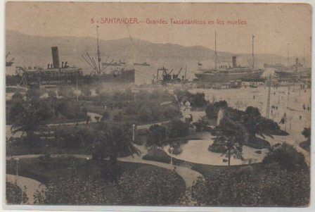 POSTAL ANTIGUA DE SANTANDER. GRANDES TRASATLANTICOS EN LOS MUELLES