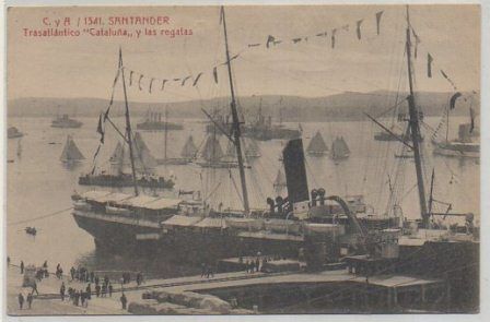 POSTAL ANTIGUA DE SANTANDER - TRASATLANTICO CATALUÑA Y LAS REGATAS