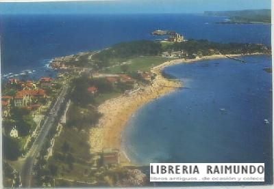 POSTAL DE SANTANDER. VISTA AEREA, PLAYA Y PALACIO DE LA MAGDALENA