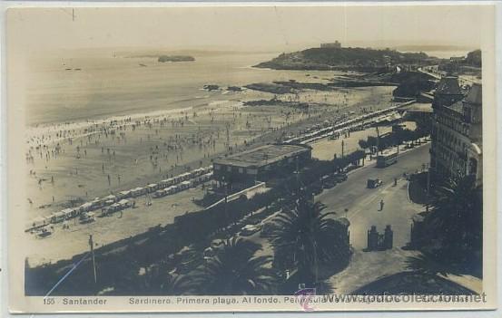 POSTAL DE SANTANDER. SARDINERO PRIMERA PLAYA AL FONDO LA MAGDALENA