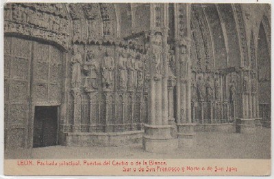 POSTAL ANTIGUA DE LEON: FACHADA PRINICIPAL. PUERTAS DEL CENTRO O DE LA BLANCA