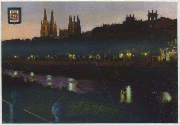 POSTAL DE BURGOS. RIO ARIAZAON Y CATEDRAL. ANOCHECER Nº 89