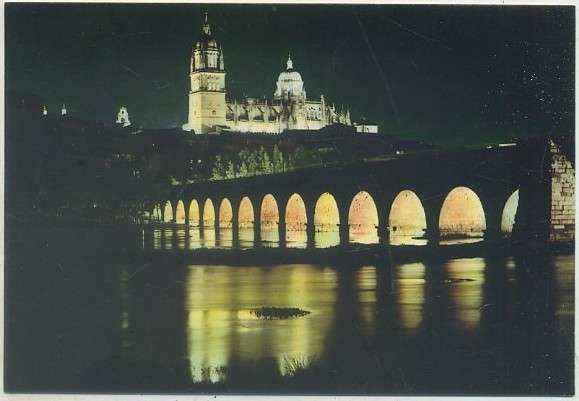 POSTAL DE SALAMANCA. Nº 2028 CATEDRAL Y PUENTE ROMANO. EFECTO NOCTURNO