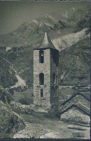 POSTAL VALLE DE BOHI LERIDA CAMPANARIO ROMANICO AL FONDO ERILLAVALL