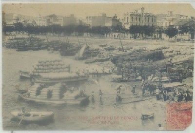 POSTAL ANTIGUA DE GERONA. SAN FELIU DE GUIXOLS. TRAFICO DEL PUERTO