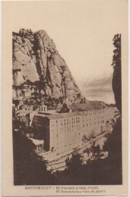 POSTAL ANTIGUA DE BARCELONA. MONTSERRAT. MONASTERIO A VISTA DE PAJARO