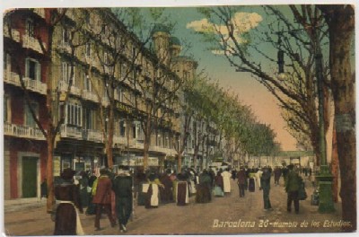 POSTAL ANTIGUA DE BARCELONA. RAMBLA DE LOS ESTUDIOS Nº 26