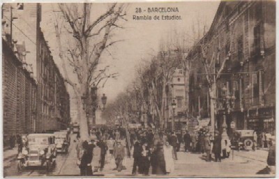 POSTAL ANTIGUA DE BARCELONA. RAMBLA DE LOS ESTUDIOS Nº 28