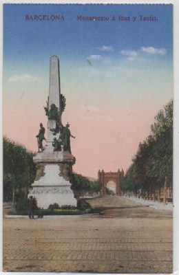 POSTAL ANTIGUA DE BARCELONA. MONUMENTO A RIUS Y TAULET
