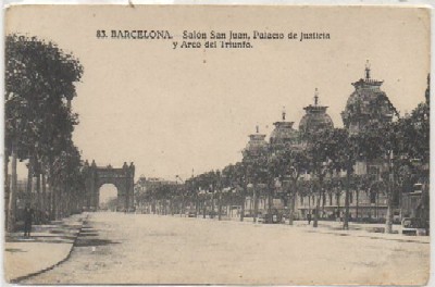 POSTAL ANTIGUA DE BARCELONA. SALON S. JUAN, PALACIO DE JUSTICIA Y ARCO DEL TRIUNFO