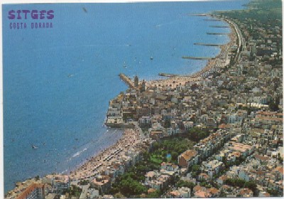 POSTAL DE BARCELONA. SITGES. PLAYA DE ORO. VISTA AEREA