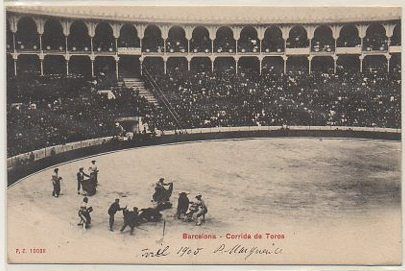 POSTAL DE BARCELONA. CORRIDA DE TOROS. AÑO 1905