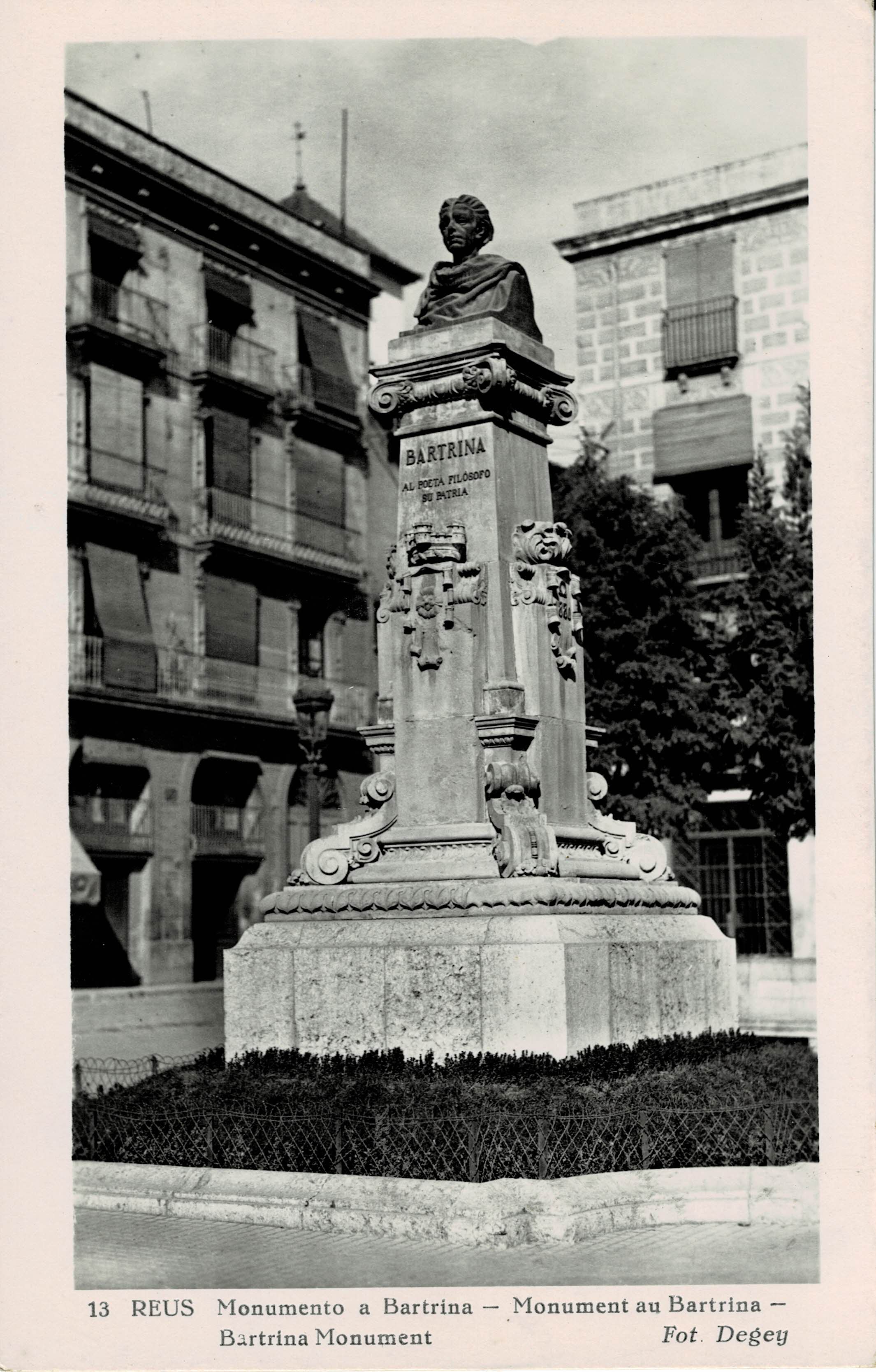 POSTAL MODERNA DE CATALUÑA. REUS. MONUMENTO A BARTRINA