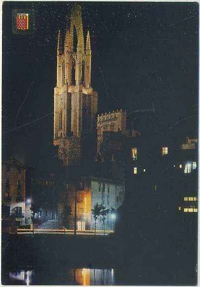 POSTAL DE GERONA. EX COLEGIATA DE SAN FELIX. VISTA NOCTURNA Nº 27