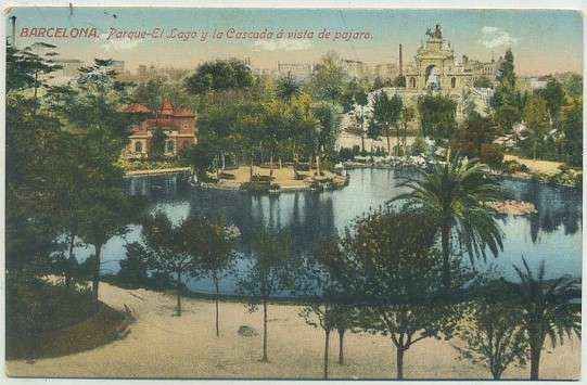 POSTAL ANTIGUA DE BARCELONA. EL LAGO Y LA CASCADA A VISTA DE PAJARO