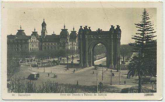 POSTAL ANTIGUA DE BARCELONA. ARCO DEL TRIUNFO Y PALACIO DE JUSTICIA