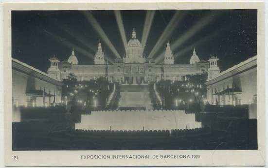 POSTAL ANTIGUA DE BARCELONA. EXPOSICION DE 1929. Nº 21. PALACIO NACIONAL. NOCTURNA