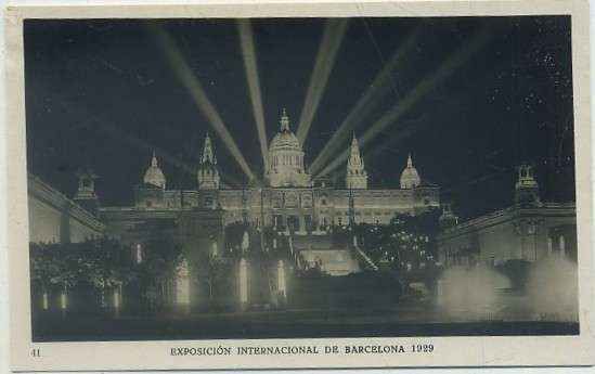POSTAL ANTIGUA DE BARCELONA. EXPOSICION DE 1929. Nº 41. PALACIO NACIONAL. NOCTURNA