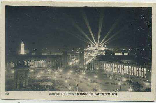 POSTAL ANTIGUA DE BARCELONA. EXPOSICION DE 1929. Nº 102. ENTRADA A LA EXPOSICION. NOCTURNA