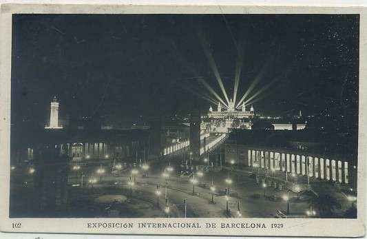 POSTAL ANTIGUA DE BARCELONA. EXPOSICION DE 1929. Nº 102. ENTRADA A LA EXPOSICION. NOCTURNA
