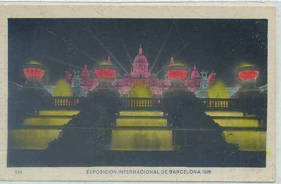 POSTAL ANTIGUA DE BARCELONA. Nº 144. PALACIO NACIONAL. NOCTURNA