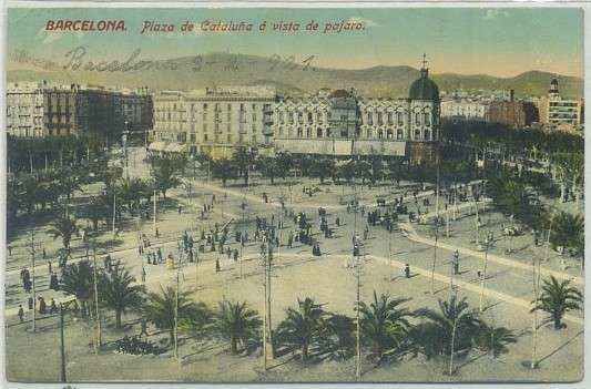 POSTAL ANTIGUA DE BARCELONA. PLAZA DE CATALUÑA A VISTA DE PAJARO