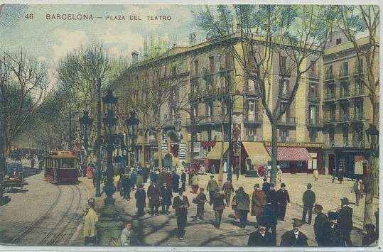 POSTAL ANTIGUA DE BARCELONA. PLAZA DEL TEATRO. PUBLICIDAD EN REVERSO.