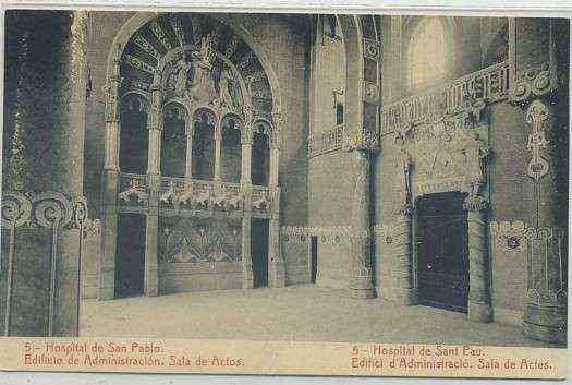 POSTAL ANTIGUA DE BARCELONA. HOSPITAL DE SAN PABLO. SALA DE ACTOS