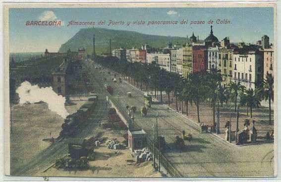 POSTAL ANTIGUA DE BARCELONA. ALMACENES DEL PUERTO Y VISTA PANORAMICA