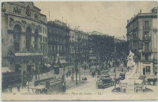 POSTAL ANTIGUA DE BARCELONA. RAMBLA DEL CENTRO Y PZA. DEL TEATRO Nº 50