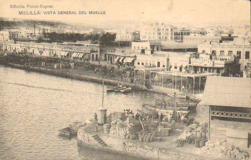 POSTAL ANTIGUA DE MELILLA. VISTA GENERAL DEL MUELLE.