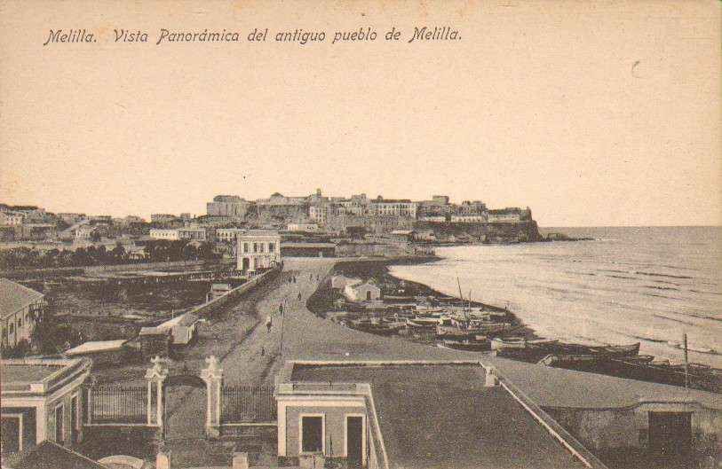 POSTAL ANTIGUA DE MELILLA. VISTA PANORAMICA DEL ANTIGUO PUEBLO DE MELILLA.