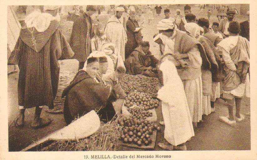 POSTAL DE MELILLA. DETALLE DEL MERCADO MORUNO.