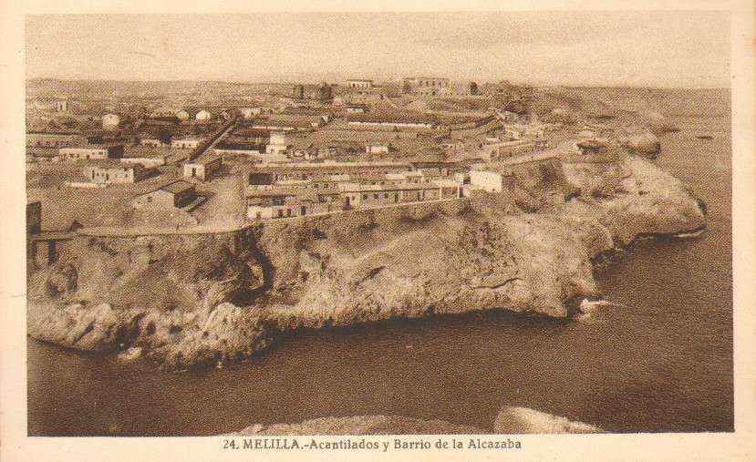 POSTAL DE MELILLA. ACANTILADOS Y BARRIO DE LA ALCAZABA.