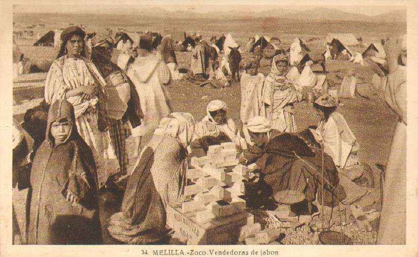 POSTAL DE MELILLA. ZOCO. VENDEDORES DE JABON.