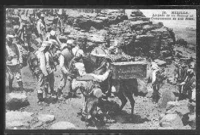 POSTAL DE MELILLA .LLEGADA DE UN CONVOY AL CAMPAMENTO DE SIDI-MUZA Nº 18