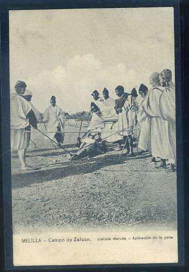 POSTAL DE MELILLA. CAMPO DE ZELUAN. JUSTICIA MORUNA - APLICACIÓN DE LA PENA