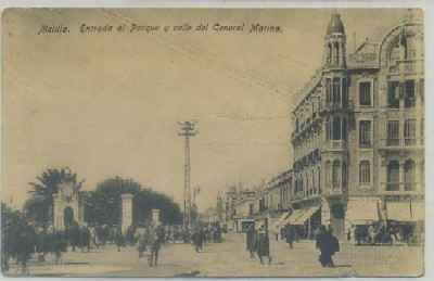 POSTAL ANTIGUA DE MELILLA. ENTRADA AL PARQUE Y CALLE DEL GENERAL MARINA
