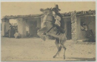 POSTAL DE MELILLA. TIPOS Y COSTUMBRES RIFEÑAS. JEFE MORO HACIENDO FANTASIAS