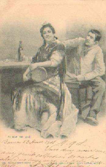 POSTAL COSTUMBRISTA ANTIGUA. ¡ VENGA DE AHÍ !