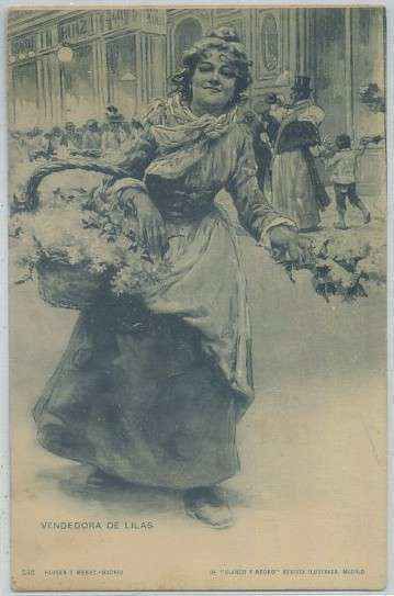 POSTAL COSTUMBRISTA. VENDEDORES DE LILAS . COL. BLANCO Y NEGRO Nº 546